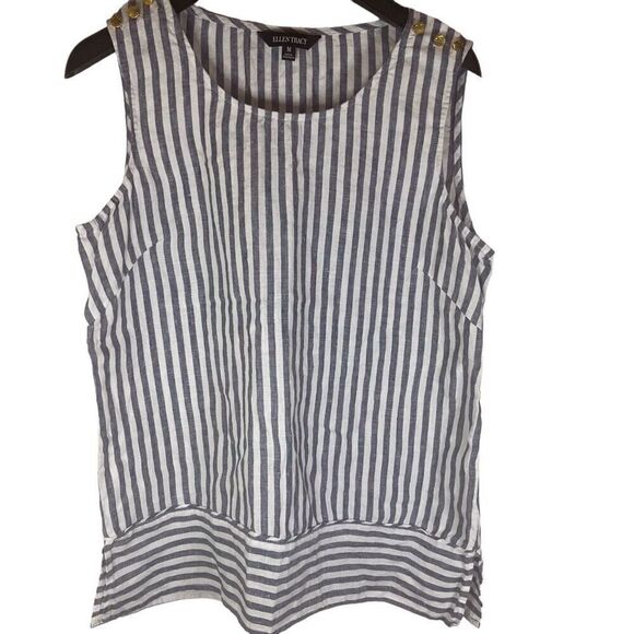 Ellen Tracy‎ Womens Sleeveless Striped Button Linen Nautical Top Size Medium - Picture 1 of 8